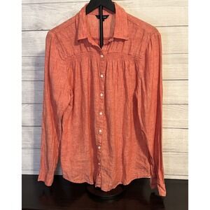 Lands' End Coral Linen Button-Up Shirt – Women's Medium (10/12)